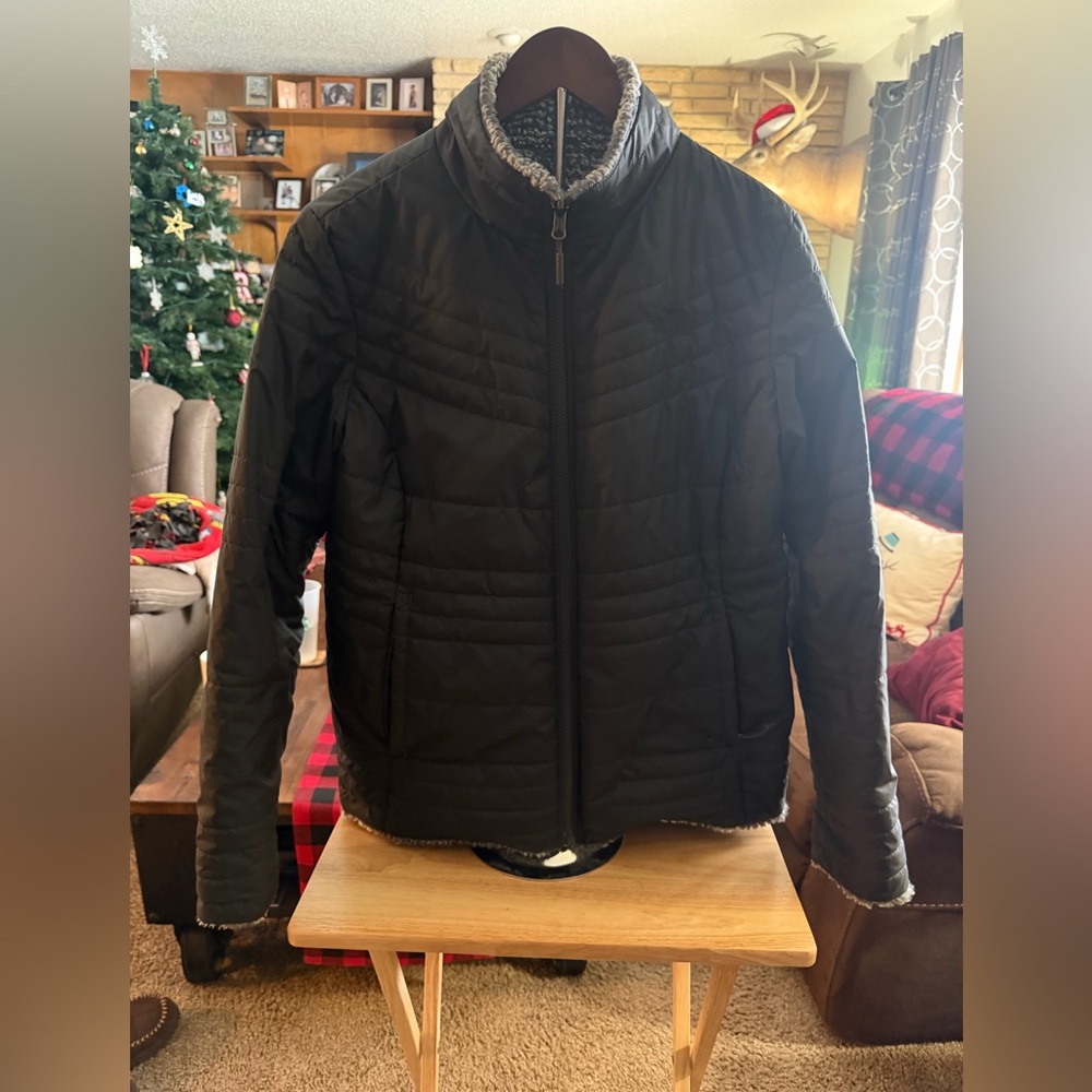 North Face reversible puffer fuzzy fleece coat women’s XL